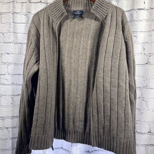 Brooks Brothers Lambswool Men's Ribbed Zip Up Cardigan in Gray